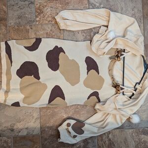 Cream and Brown Patterned Dress